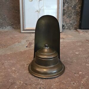 Antique Brass Capstan Inkwell hinged lid glass liner Dark Academia Scuttle VTG